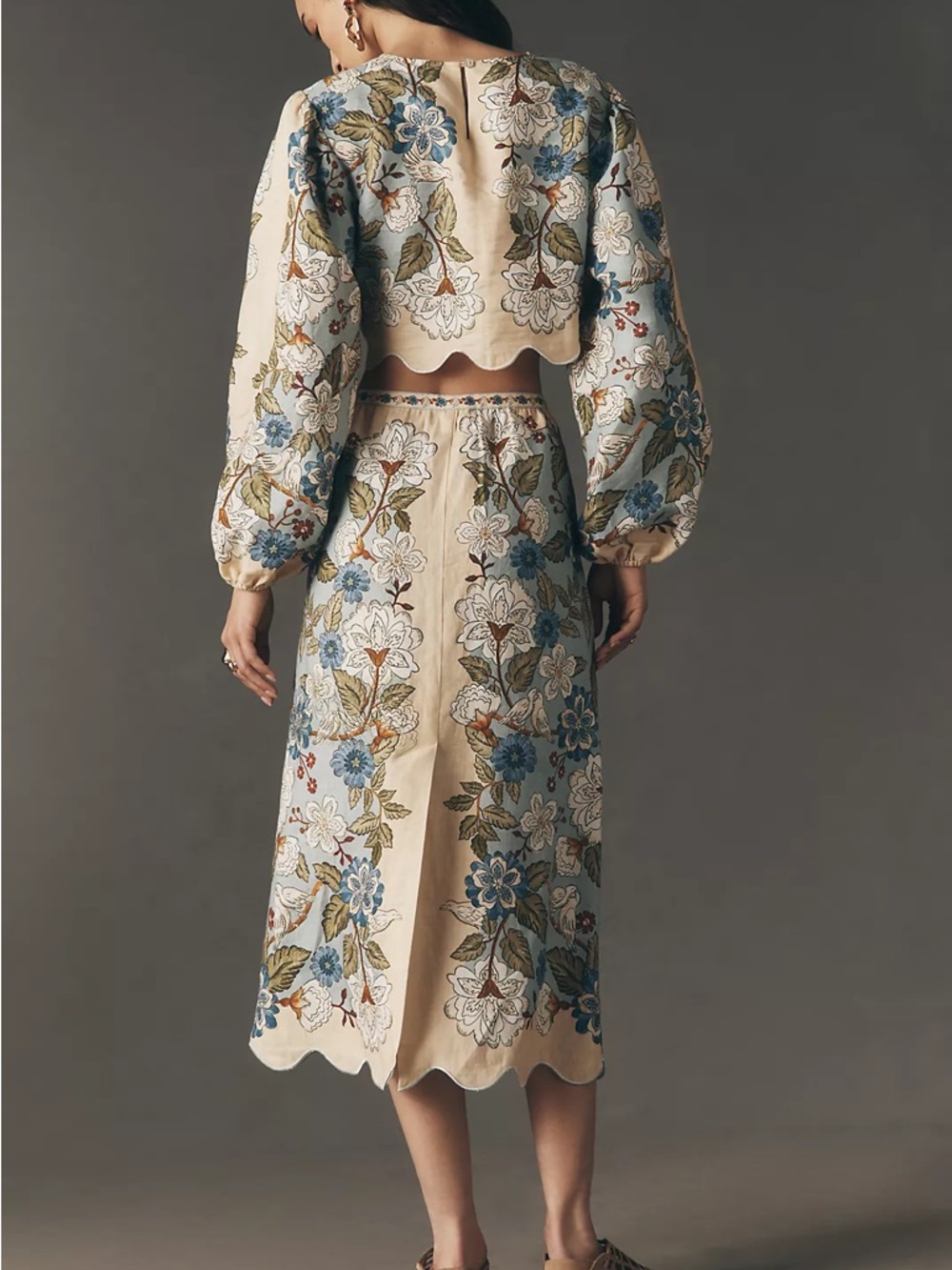 FARM Rio Cream Garden Scarf Euroflax™ Premium Linen Midi Skirt Size Medium NWT - Picture 3 of 16